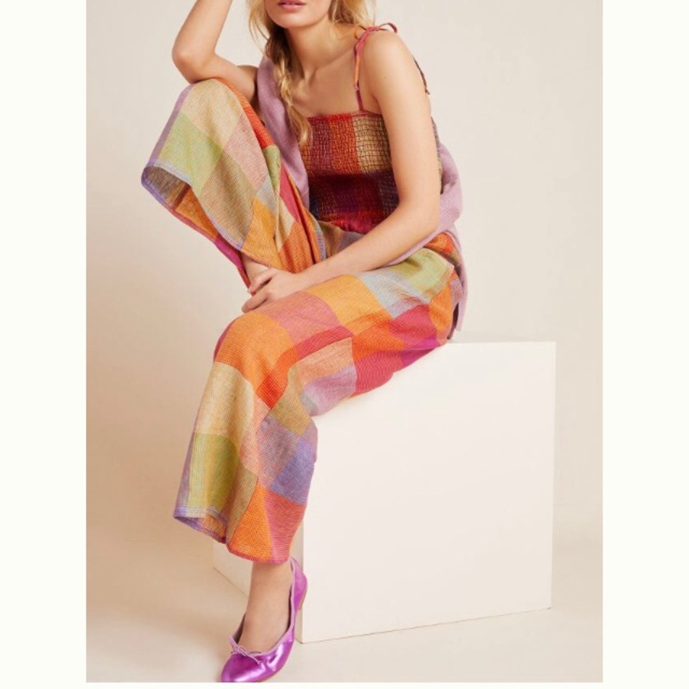 Anthropologie Plaid Linen Jumpsuit
